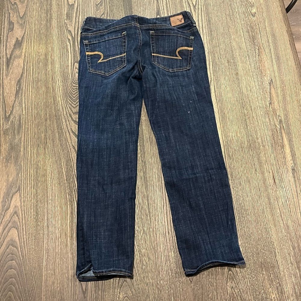 American Eagle Artist Crop Jeans Low Rise Pockets Stretch Denim Dark Wash Size 2 - Picture 10 of 12
